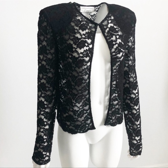 Vintage Papell Sheer Black Lace Cardi Jacket Size Small - Picture 7 of 7